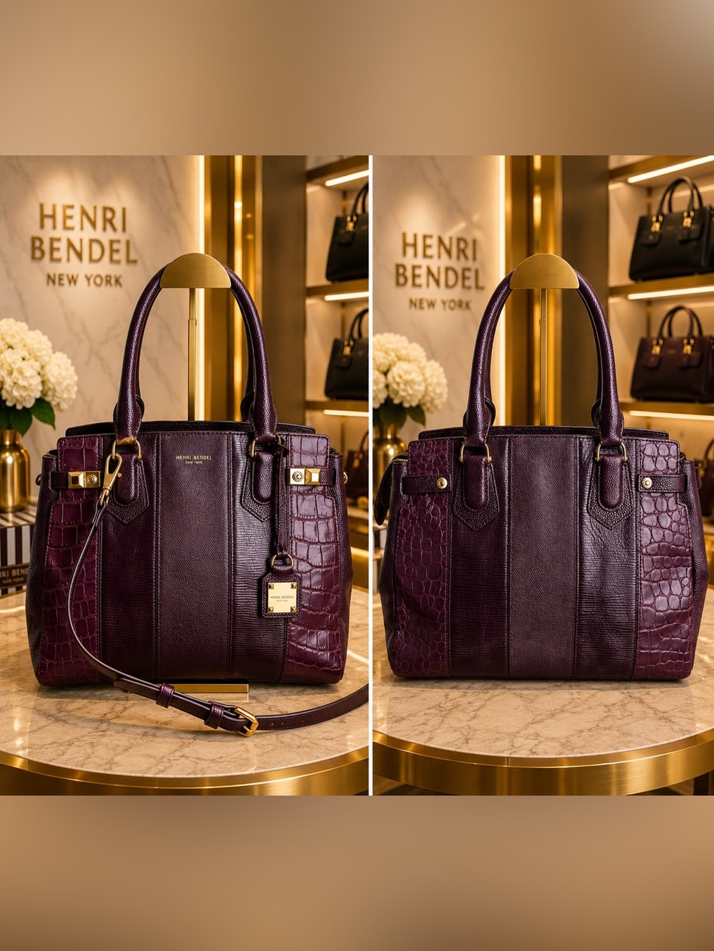 henri bendel Limited Edition Plum Leather Satchel with Gold Hardware - RARE!! - Picture 2 of 13